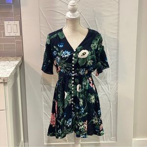 Boho Button Up Split Floral Print Flowy Party Dress